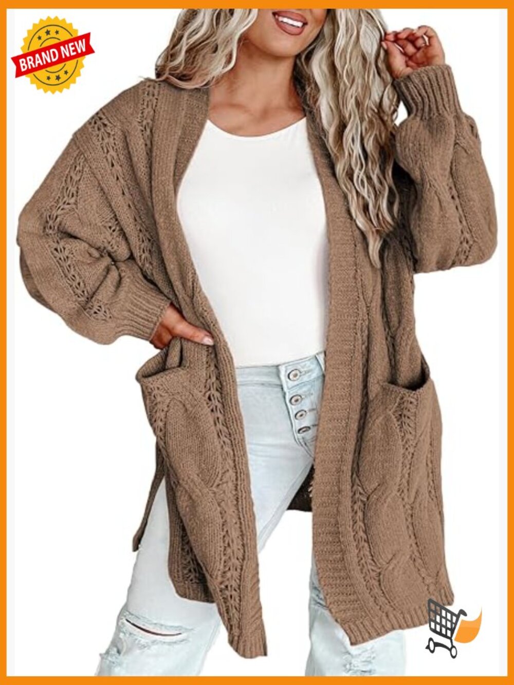 Plus Size Open Front Cardigan with Pockets Long Sleeve Lightweight Sweater
